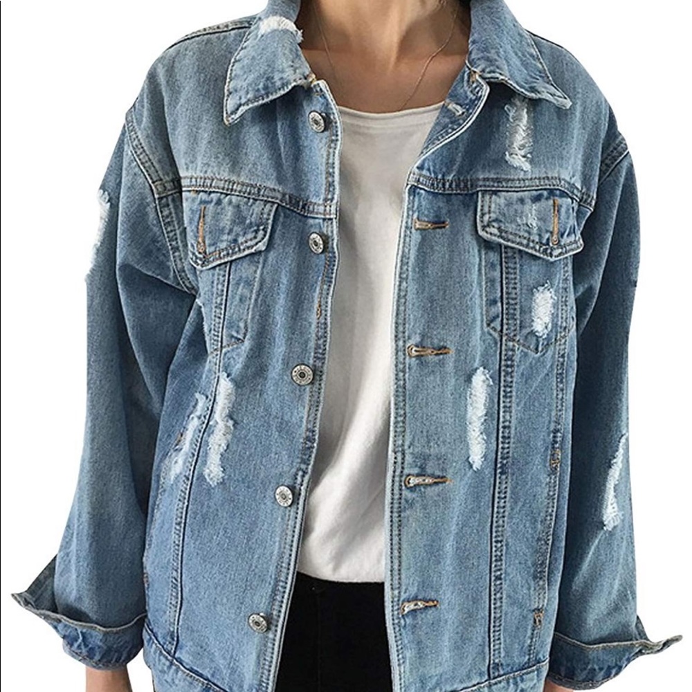 Oversize Denim Jacket for Women Ripped Jean Jacket